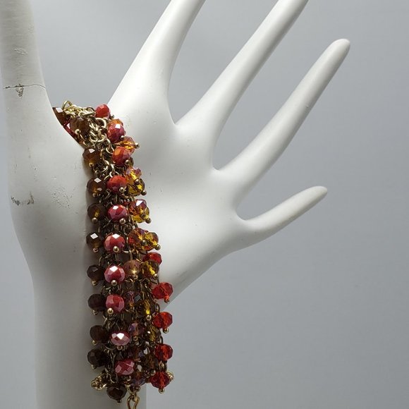Ali Khan beaded bracelet with gold links. color topaz garnet ruby beads - Picture 1 of 6